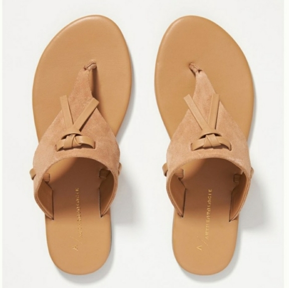 Anthropologie Lace-Up Casual Tan Brown Suede Leather Flip Flop Thong Sandals 10 - Picture 9 of 13